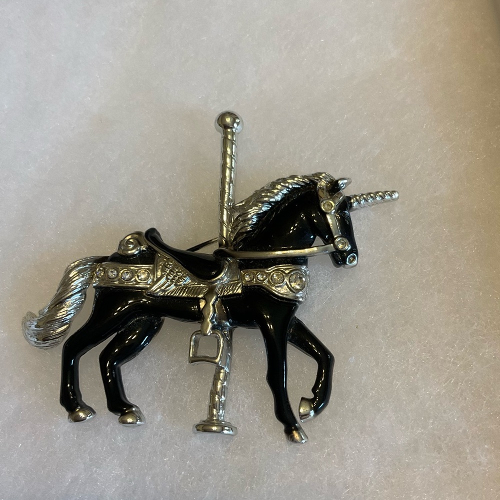 Black and Silver Carousel Horse Brooch